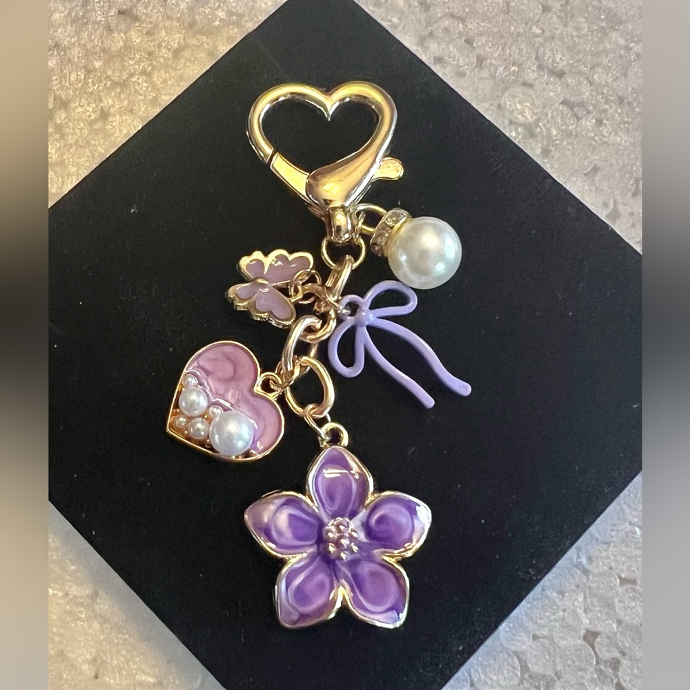 Purple floral bag charm